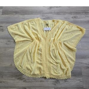 Blanco by Nature Gauze Cover Up Wing Top M Yellow Crochet Butterfly Beach Boho